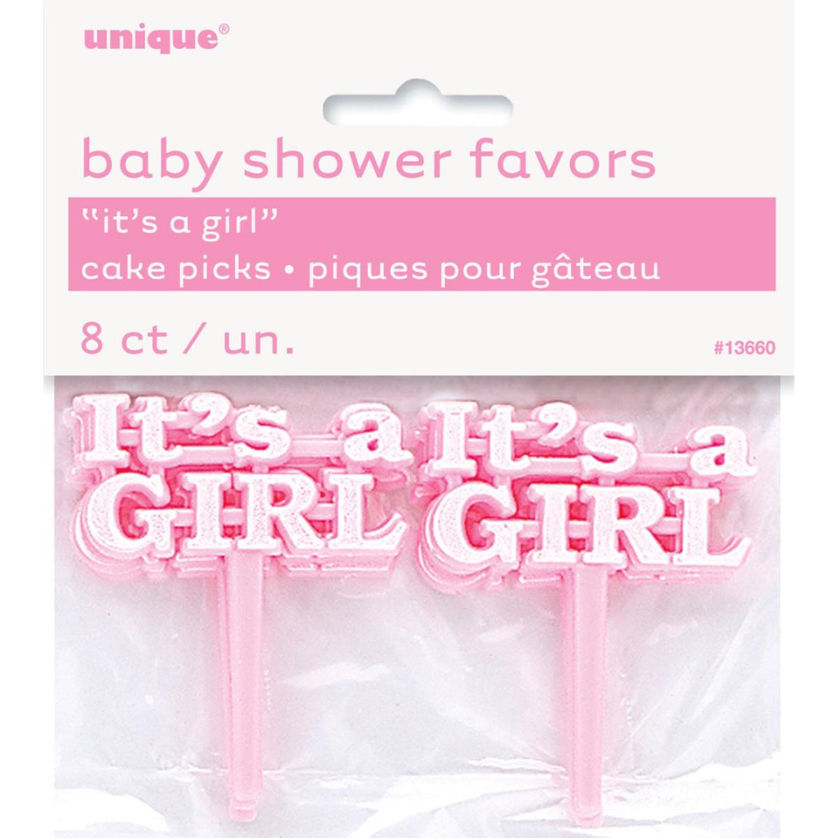 8 Its A Girl Cake Picks Pink