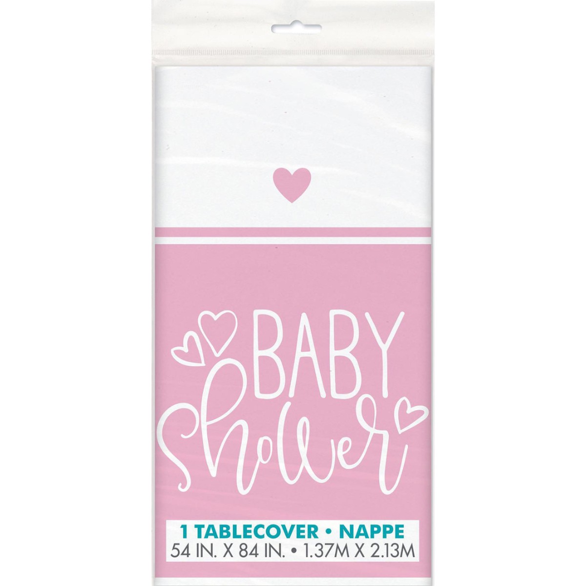 Baby Shower Hearts Pink Printed Tablecover 137cm X 213cm