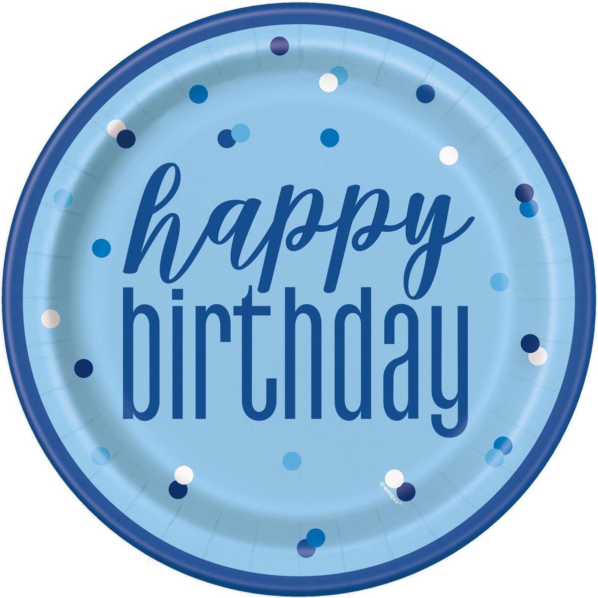 Blue Happy Birthday 8 x 23cm (9") Paper Plates