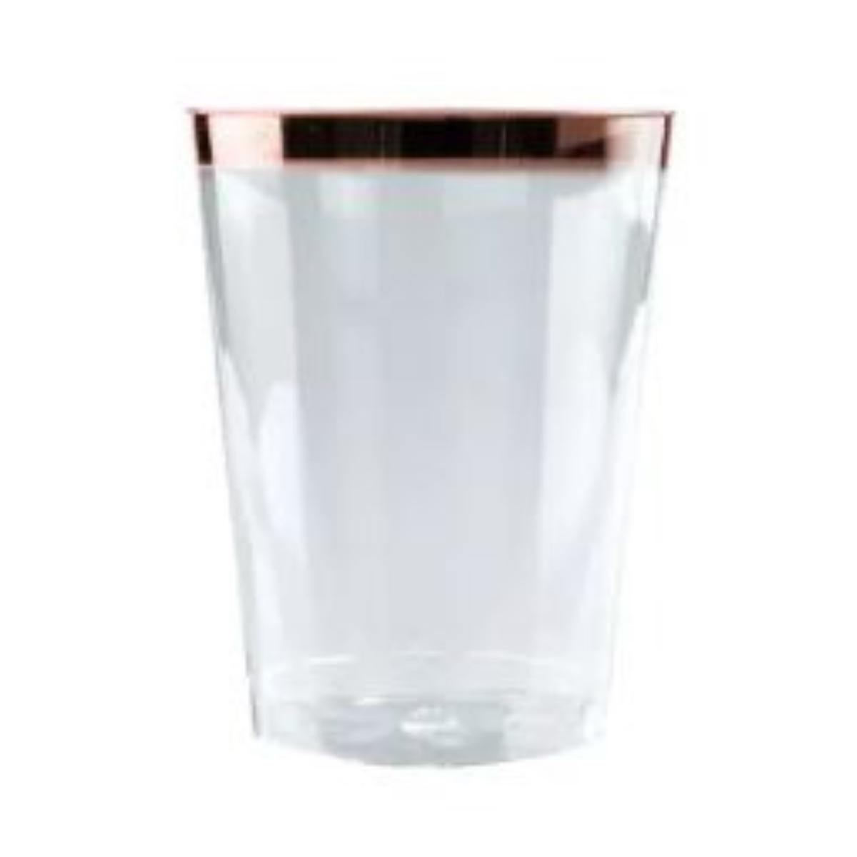 Clear Hard Plastic Tumbler With Rose Gold Rim 275ml Pk6