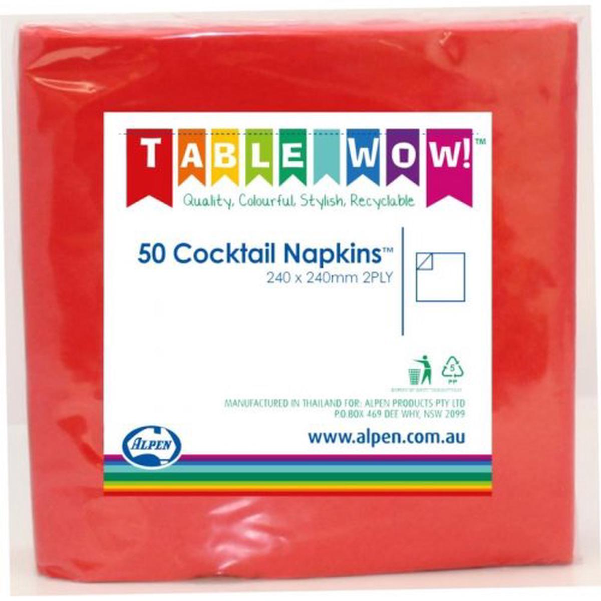 Cocktail Napkin Red 24x24cm 2ply