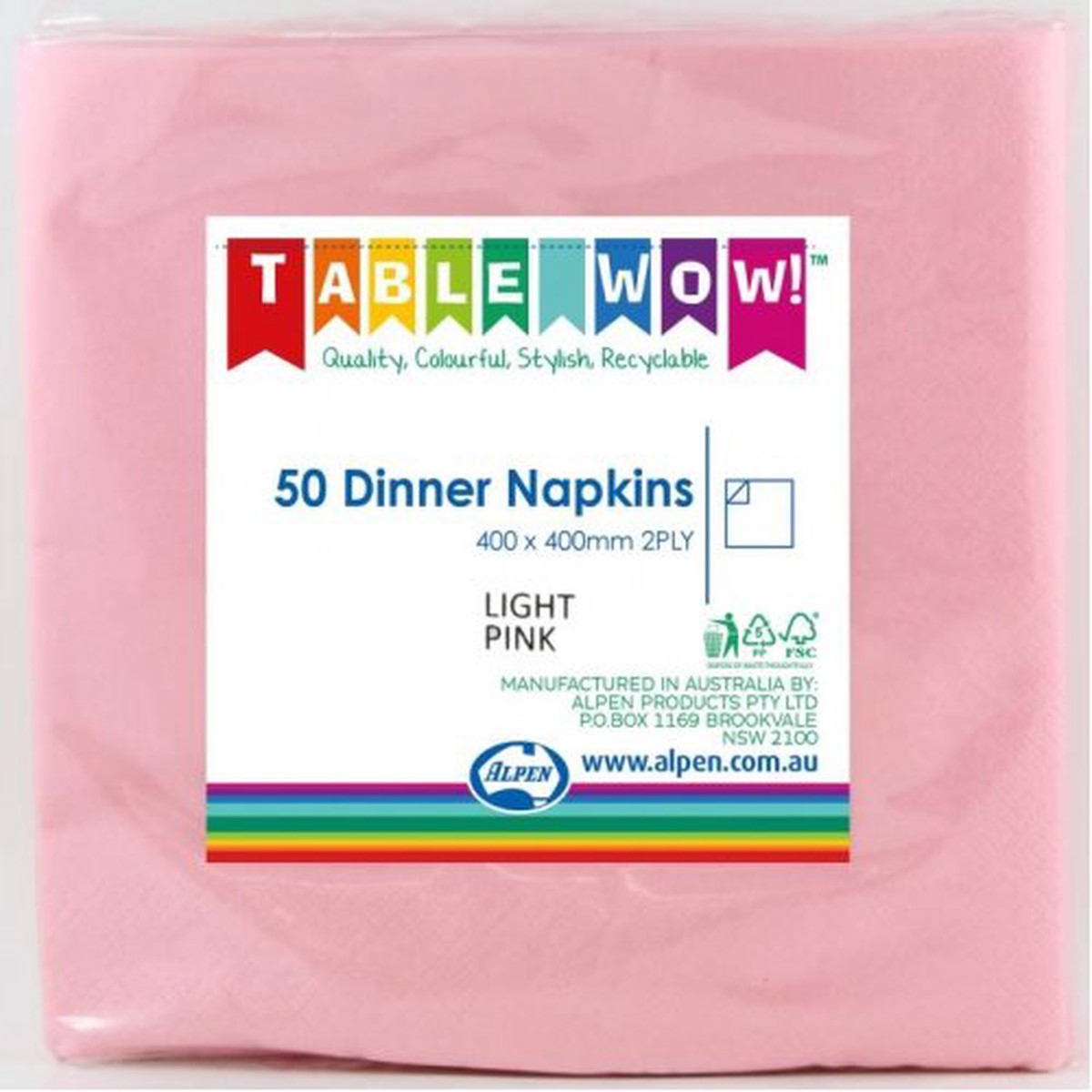 Dinner Napkin Light Pink 40x40cm 2ply