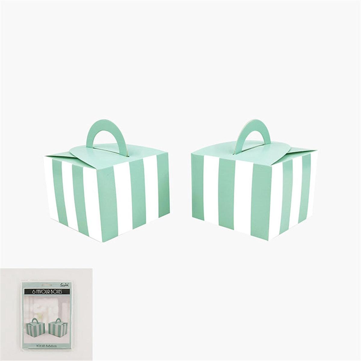 Favour Boxes Mint Striped 6Pk 8X8X Cm