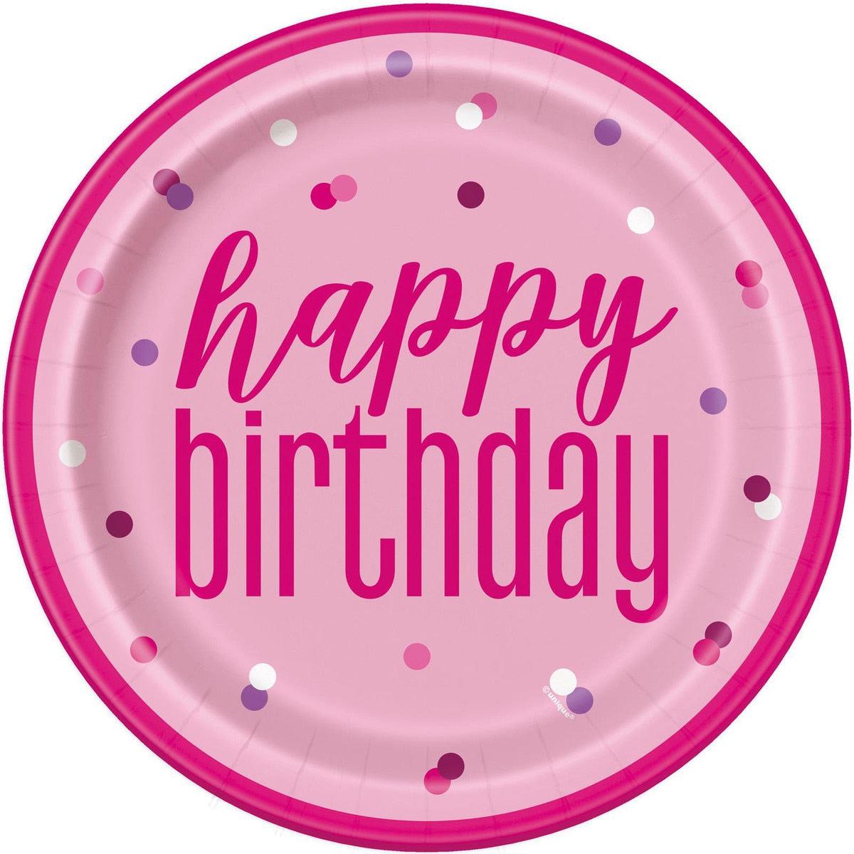 Pink Happy Birthday 8 x 23cm (9") Paper Plates
