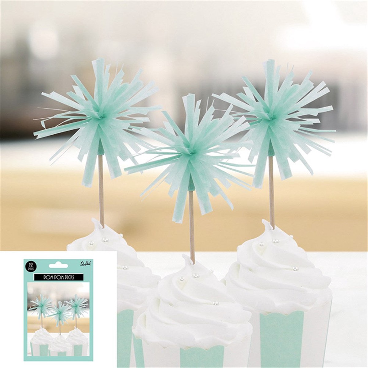 Pomp Pom Picks 13Cm 12Pk - Mint