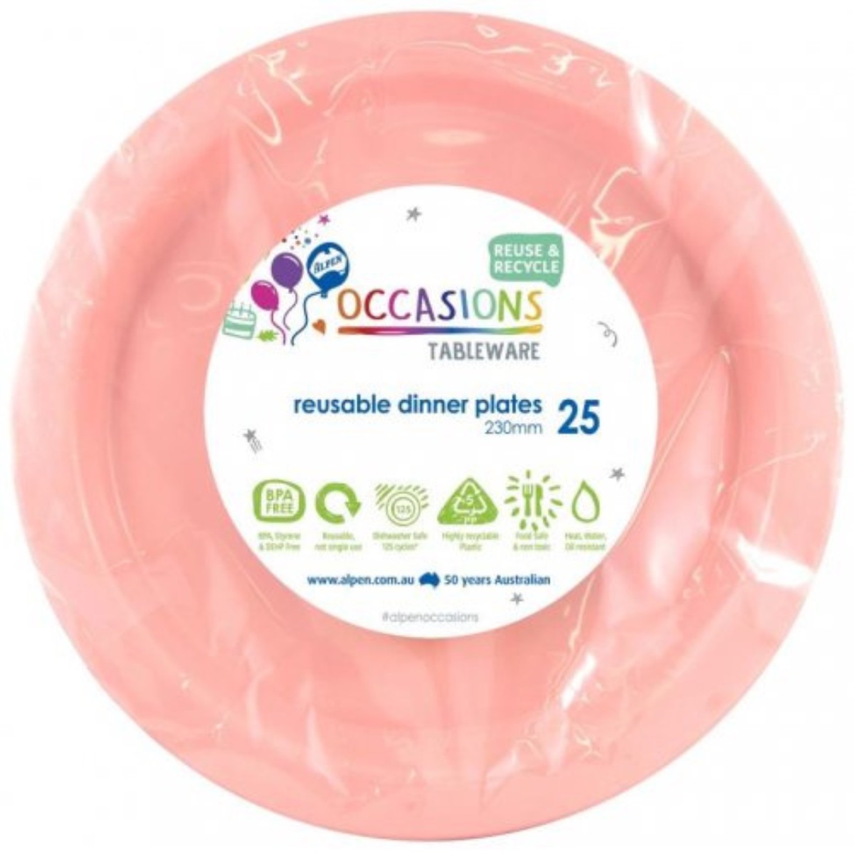 Reusable Dinner Plate 23cm Light Pink 20Pk