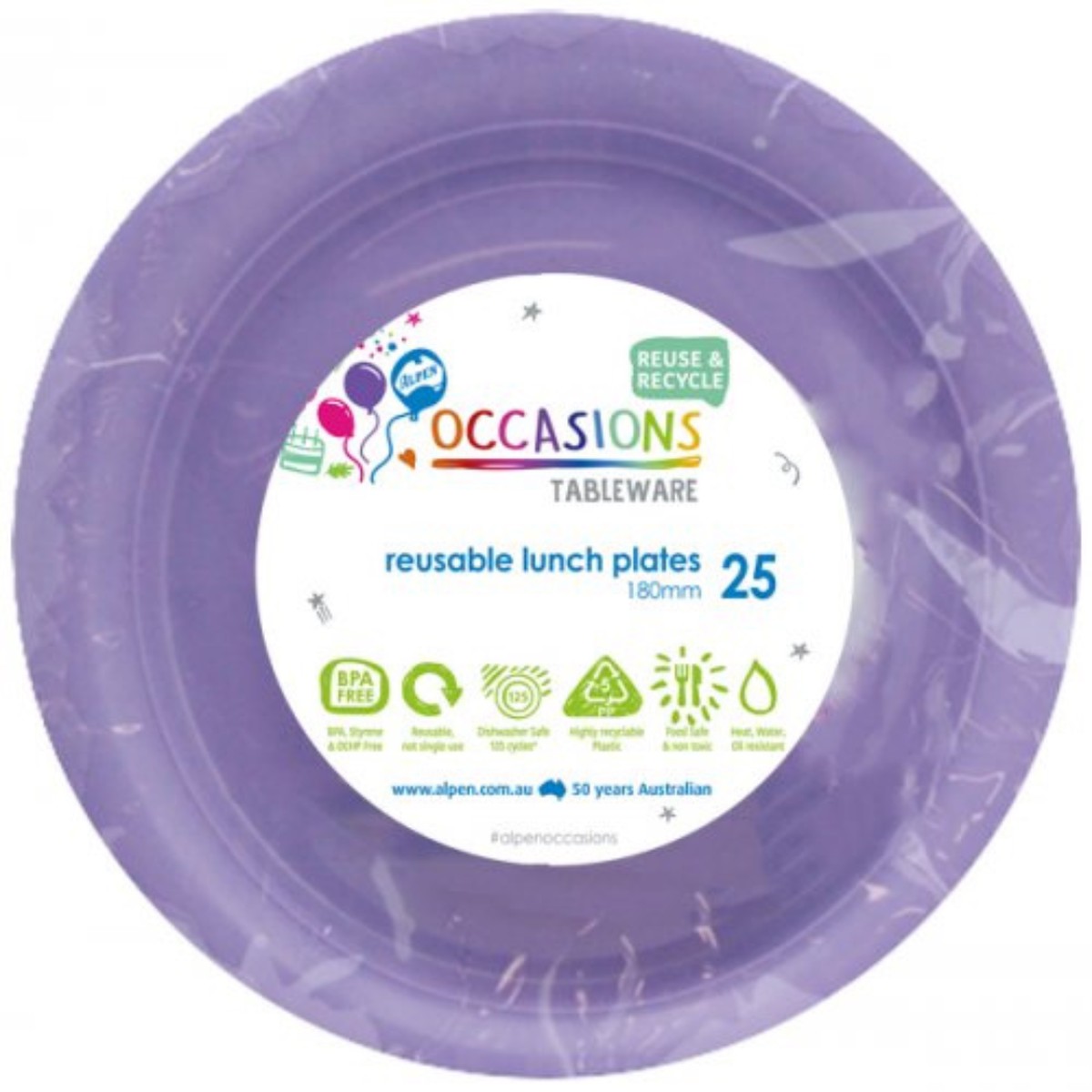 Reusable Lunch Plate 18cm Lavender 20Pk