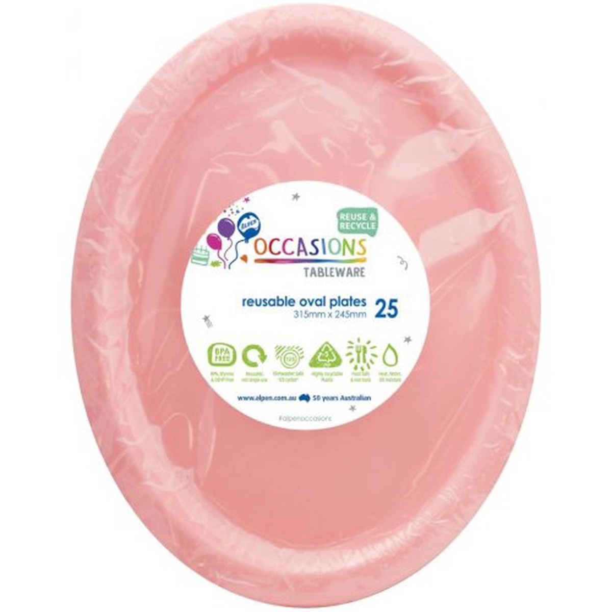 Reusable Oval Plate Light Pink 31.5cm 20Pk
