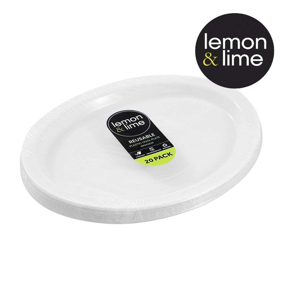 Reusable Plastic Oval Plate 31X24.5cm 20Pk Lemon And Lime