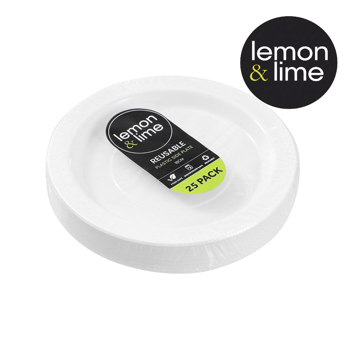 Reusable Plastic Side Plate 18cm 25Pk Lemon And Lime