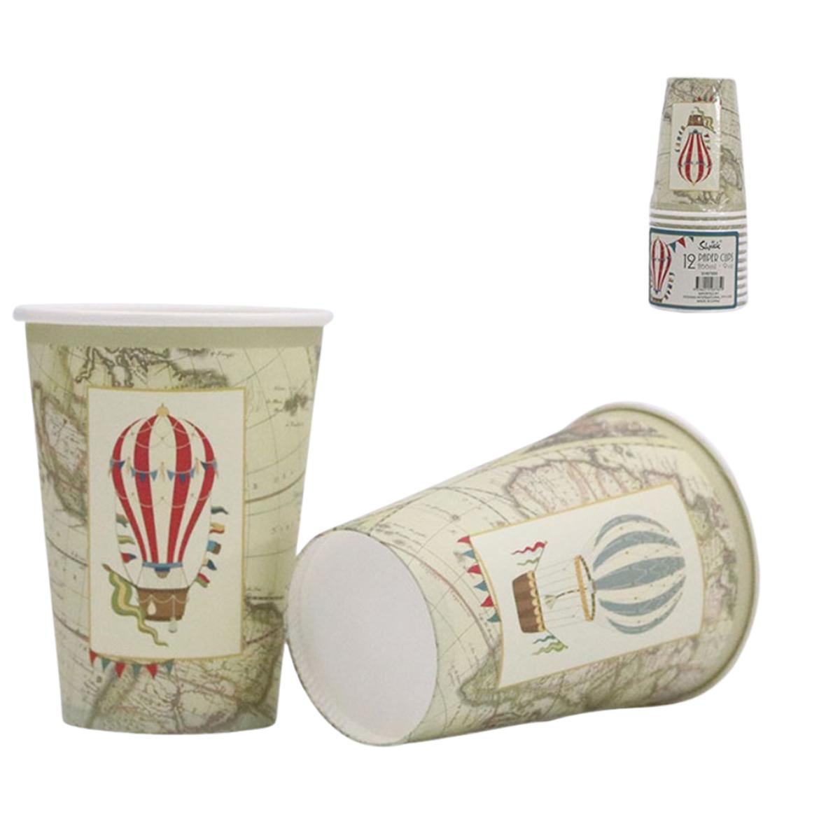 Vintage Hot Air Balloon Cups 266Ml Pk Of 12