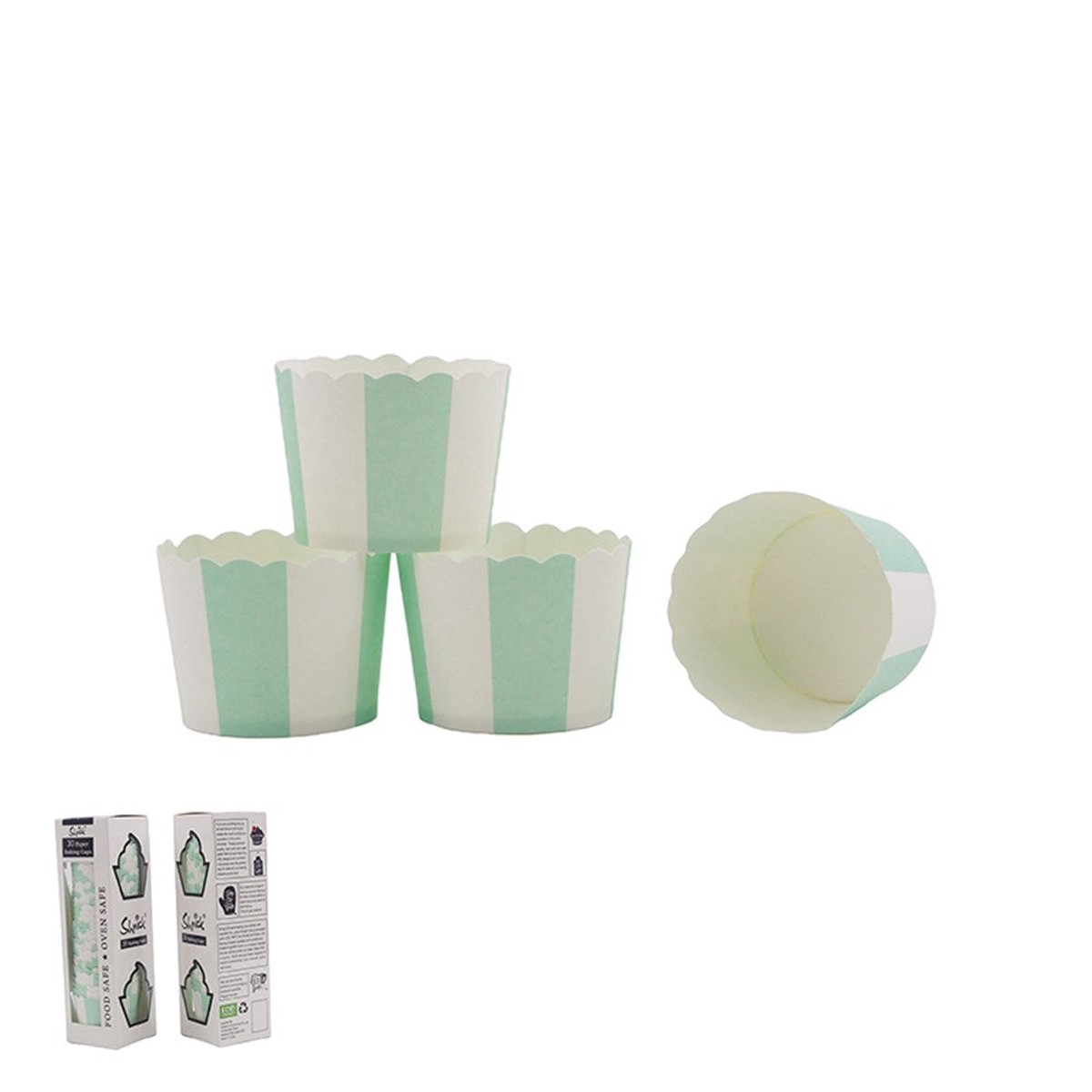 Baking Cups Mint Stripe 30Pk