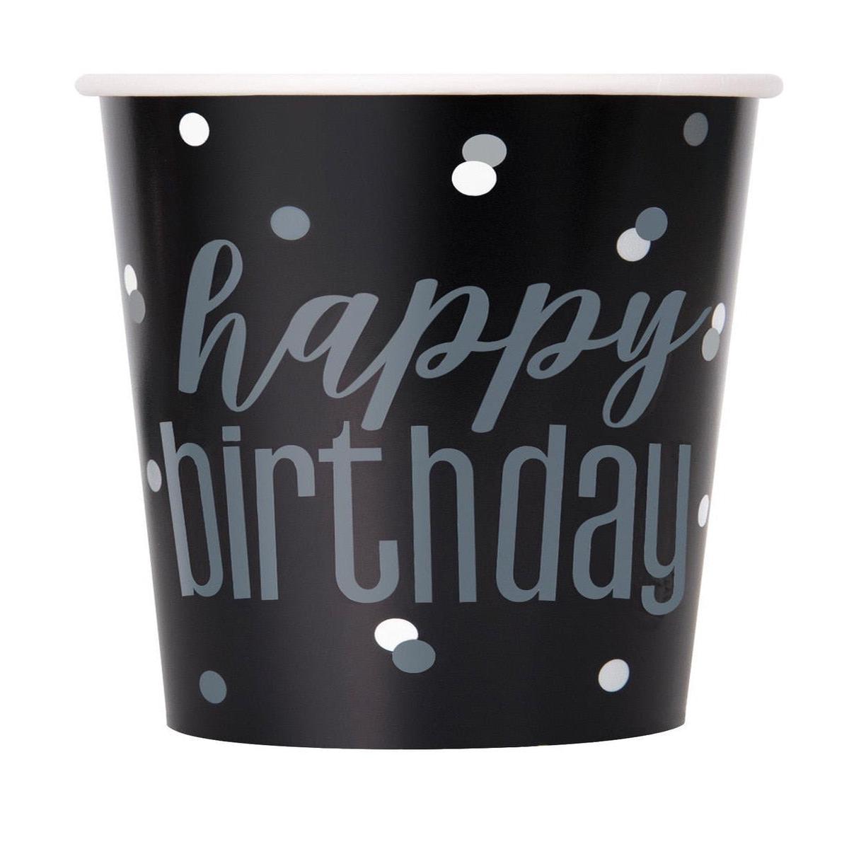 Black And Silver Happy Birthday 8 x 270mL (9oz) Paper Cups