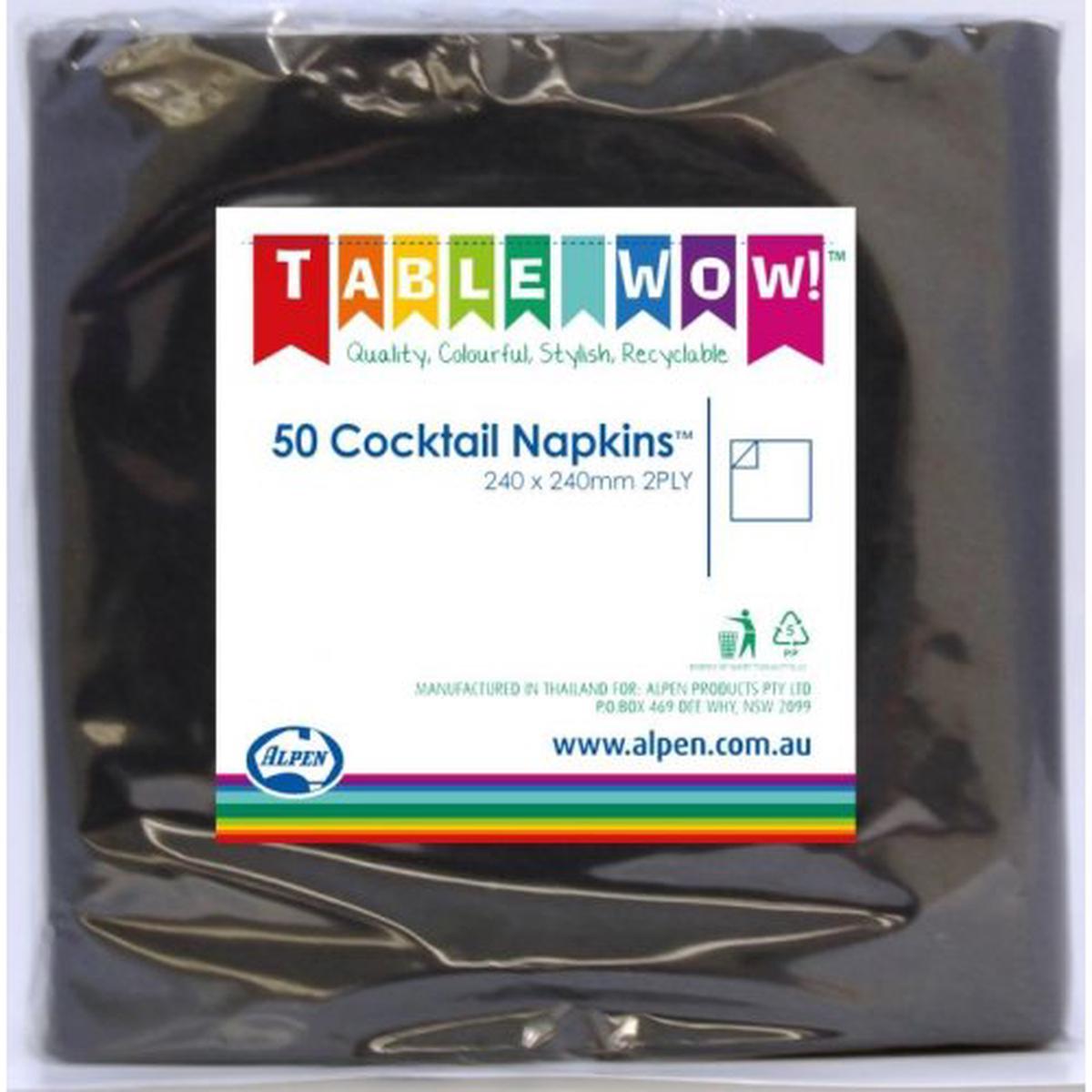 Cocktail Napkin Black 24x24cm 2ply 50pk