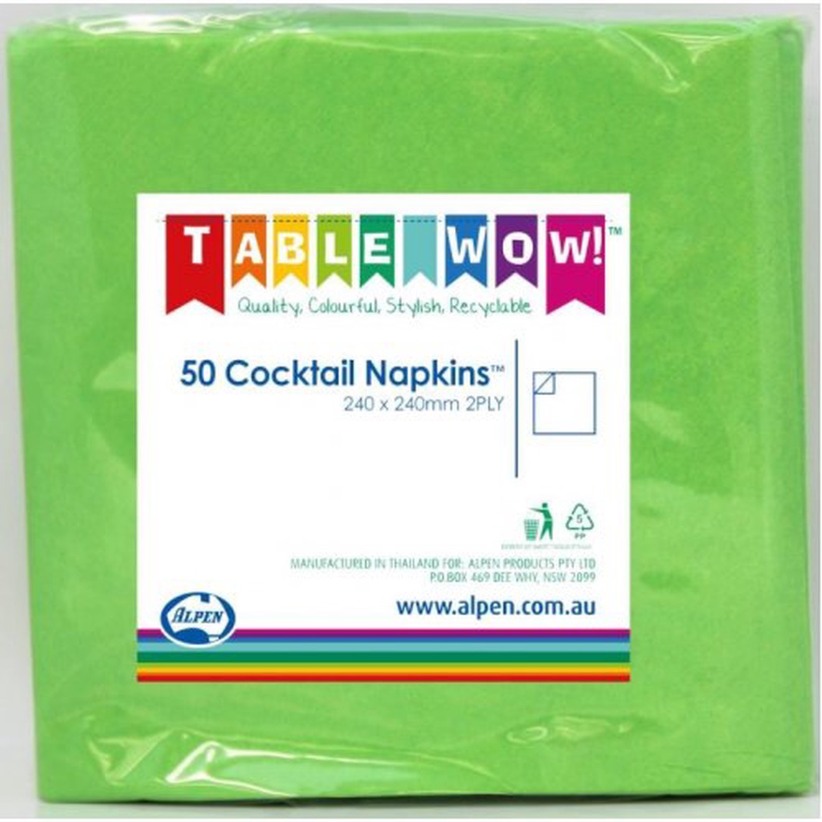 Cocktail Napkin Lime 24x24cm 2ply