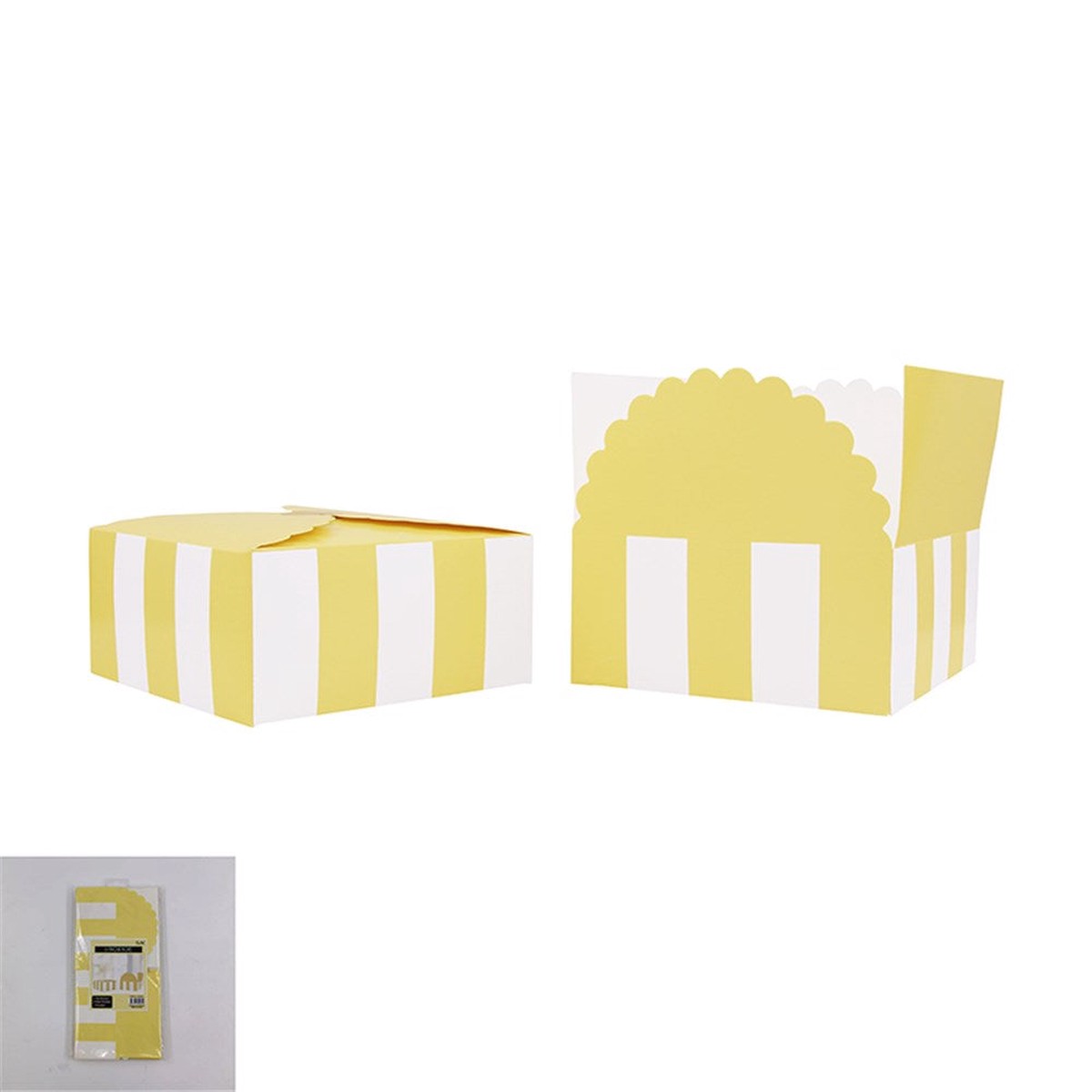 Favour Boxes 6Pk Striped Yellow 15X15X7Cm