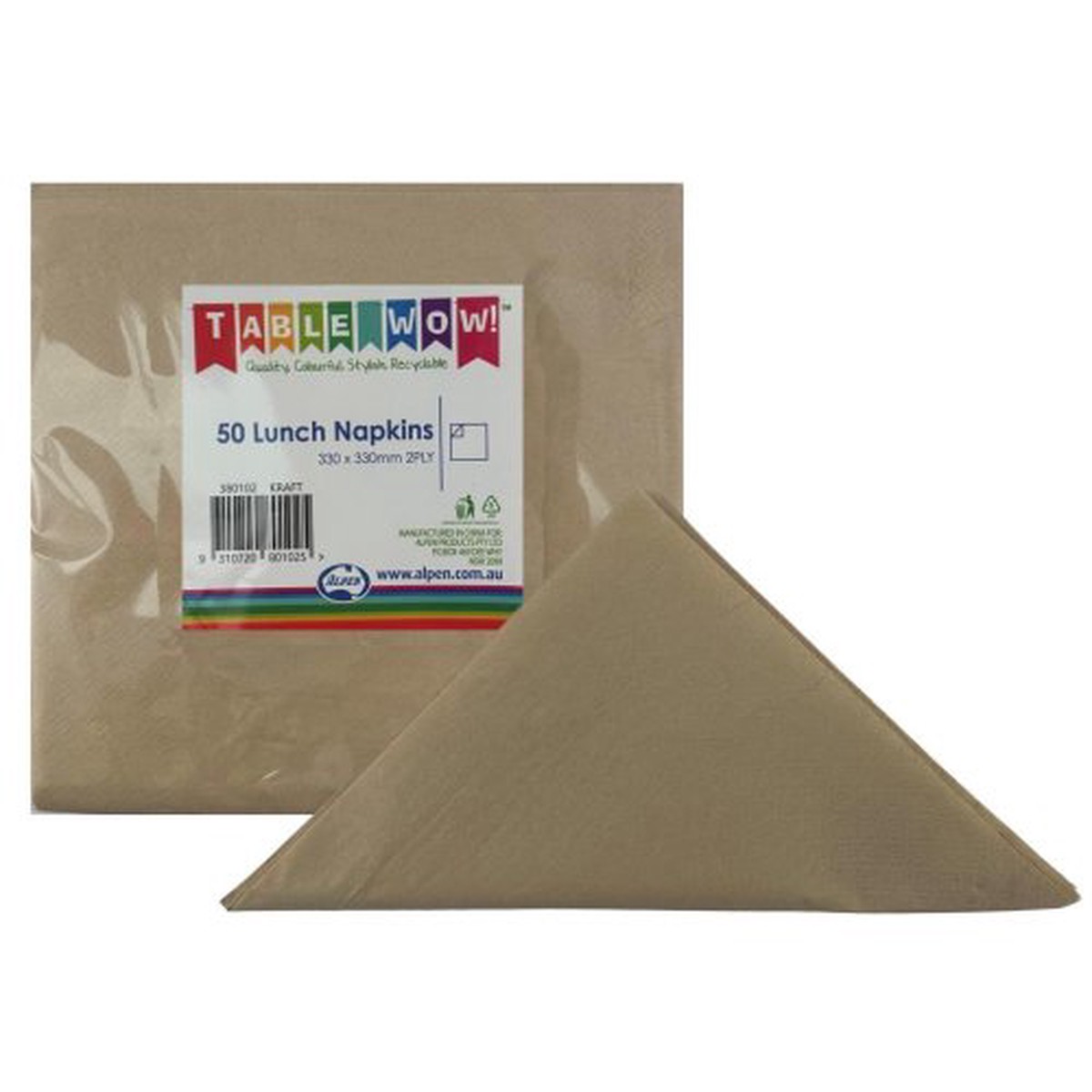 Lunch Napkin Kraft 30x30cm 2ply 50pk