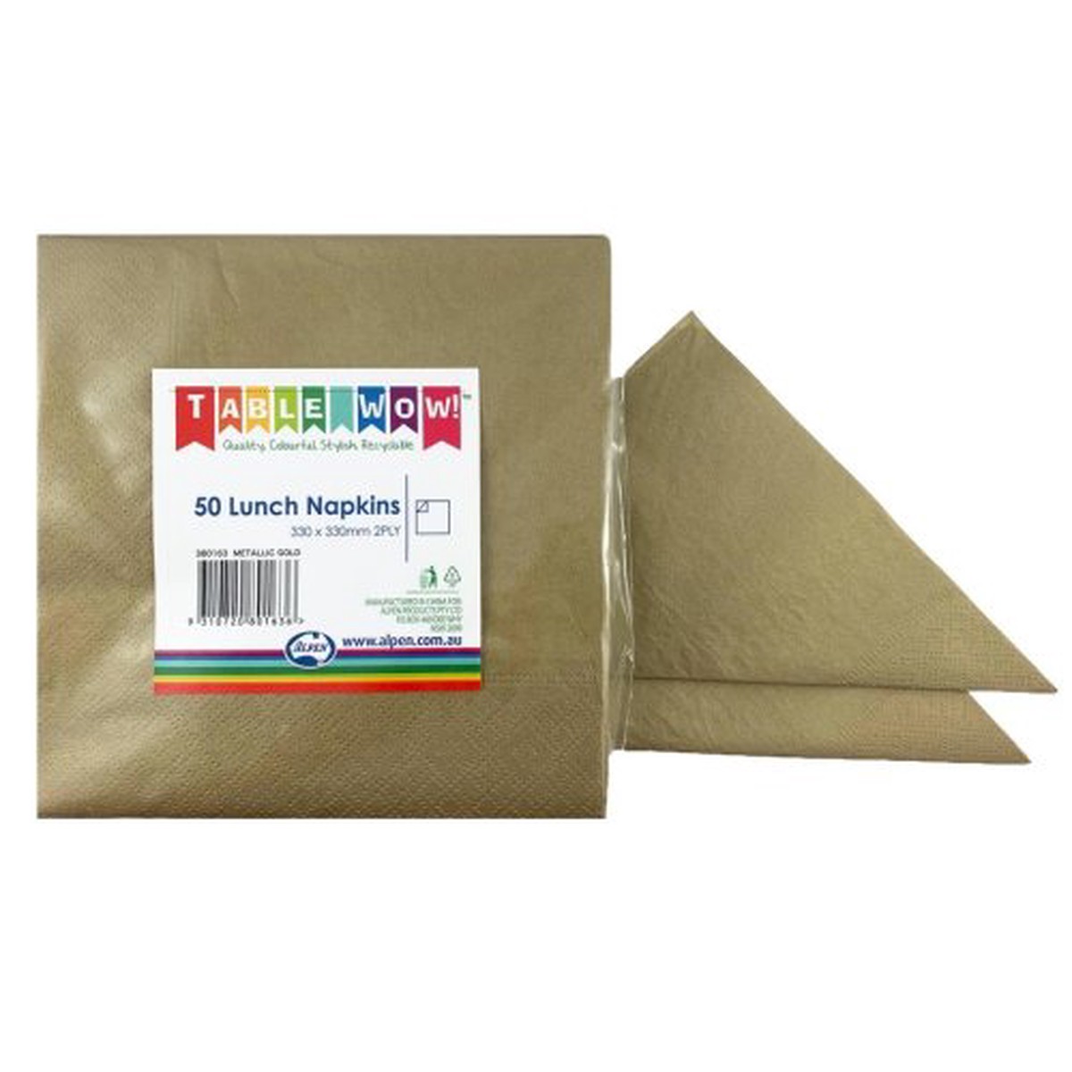 Metallic Gold Lunch Napkin 33x33cm 2ply 50pk