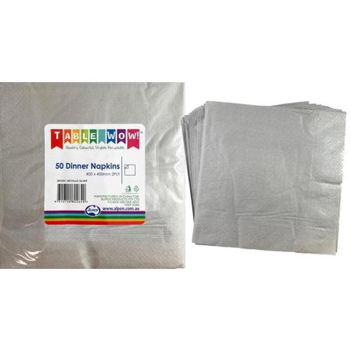 Metallic Silver Dinner Napkin 40x40cm 2ply P50