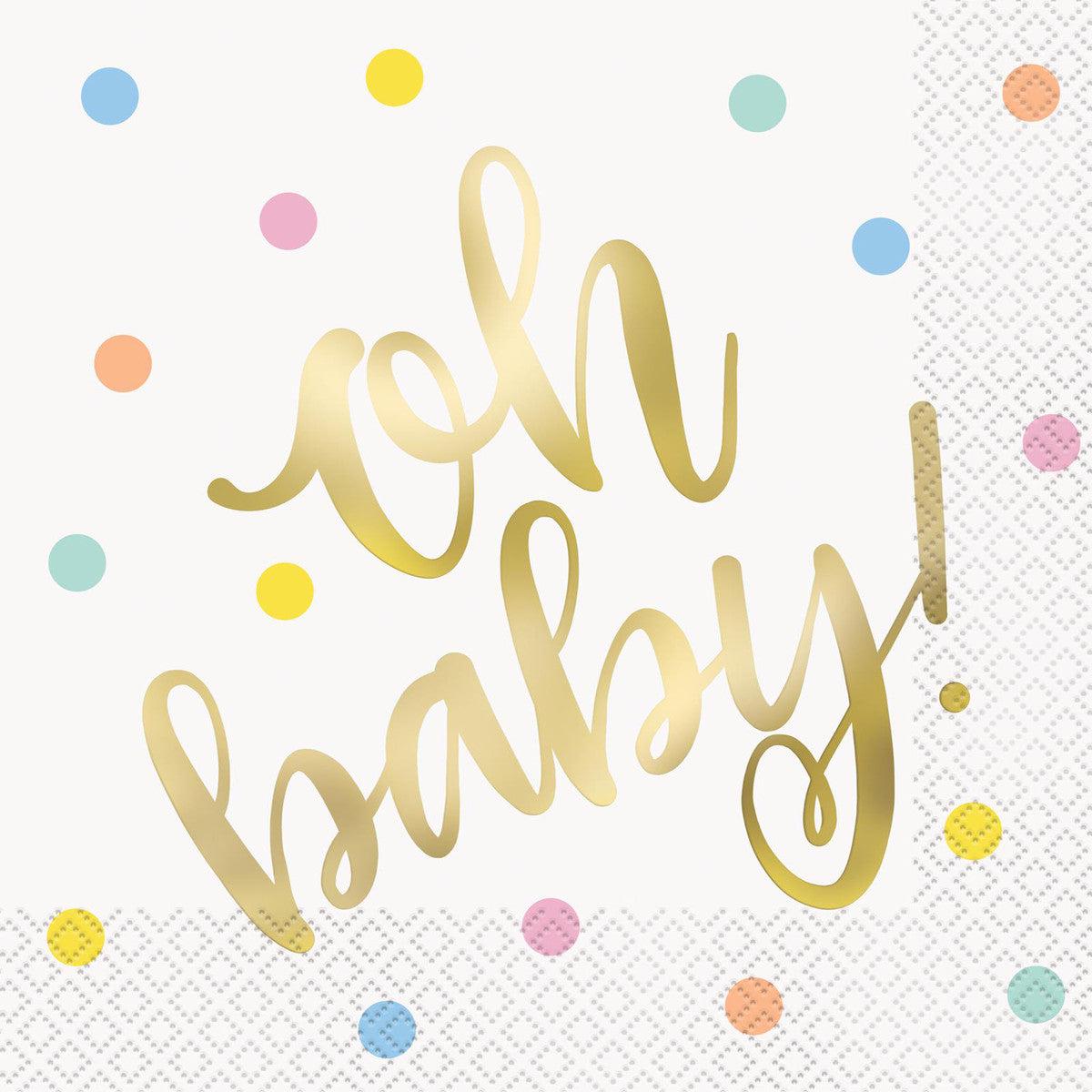 Oh Baby 16 Foil Stamped Luncheon Napkins 2ply 33cm x 33cm