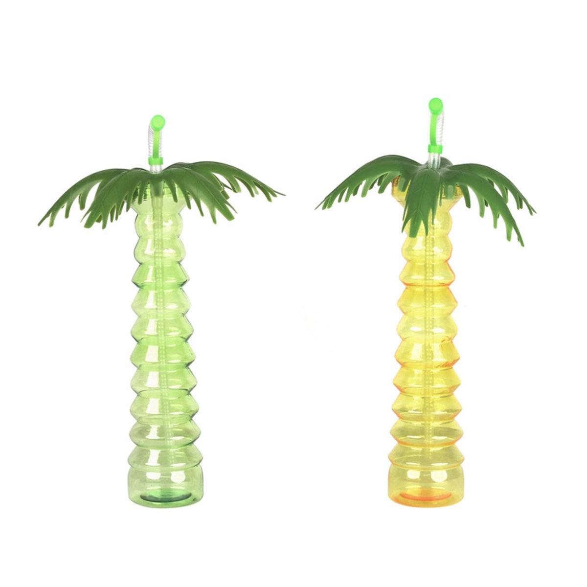 Palm Tree Drinking Cup With Reusable Straw 2 Asstd 400Ml