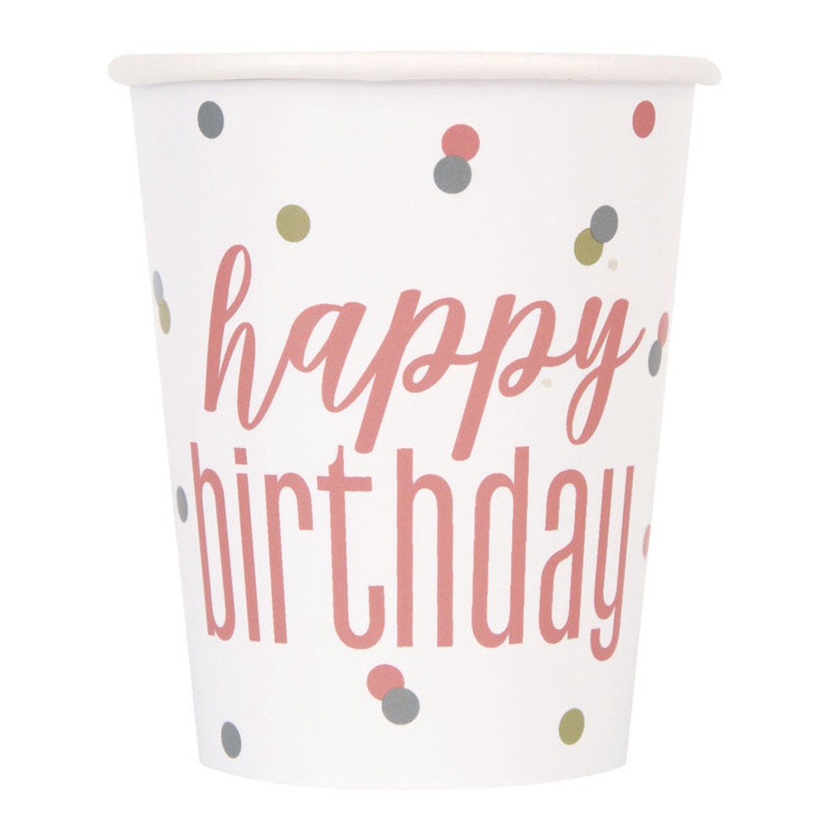 Paper Cups 9oz Rose Gold Happy Birthday 8pk