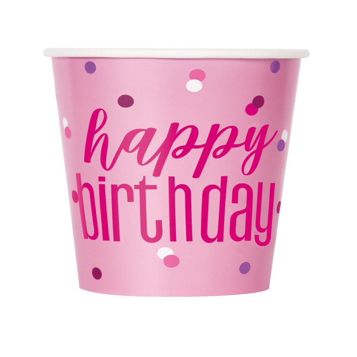 Paper Cups Pink Happy Birthday 8pk 9oz