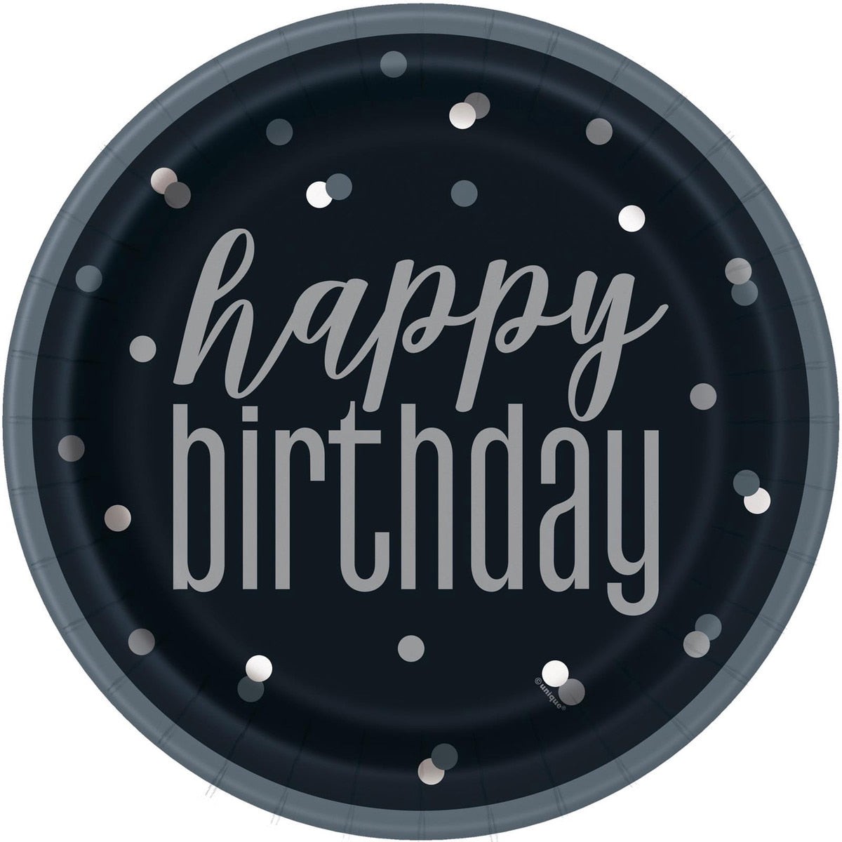 Paper Plates Black And Silver Happy Birthday 8pk 9in