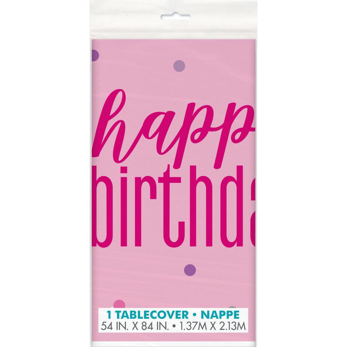 Pink Happy Birthday Printed Tablecover 137cm x 213cm