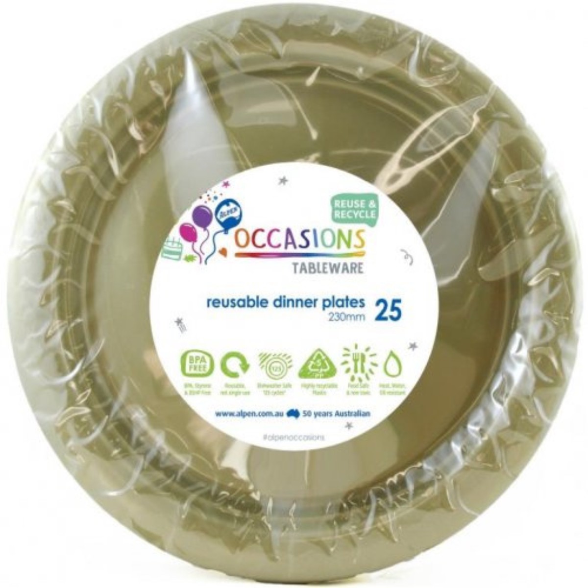 Reusable Dinner Plate 23cm Gold 20Pk