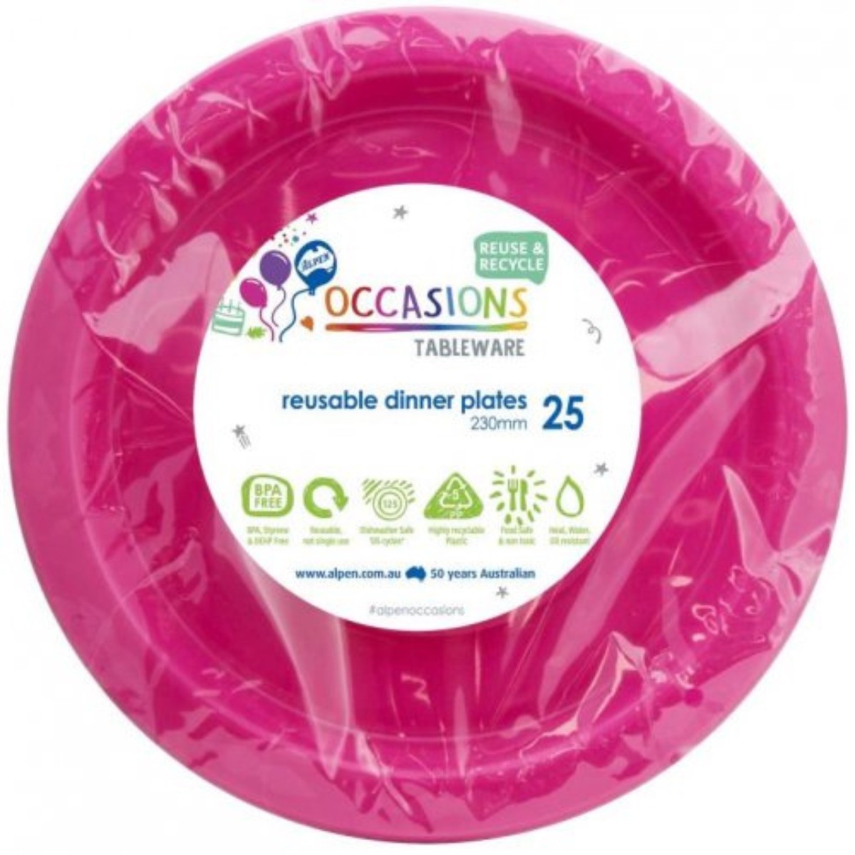 Reusable Dinner Plate 23cm Magenta 20Pk