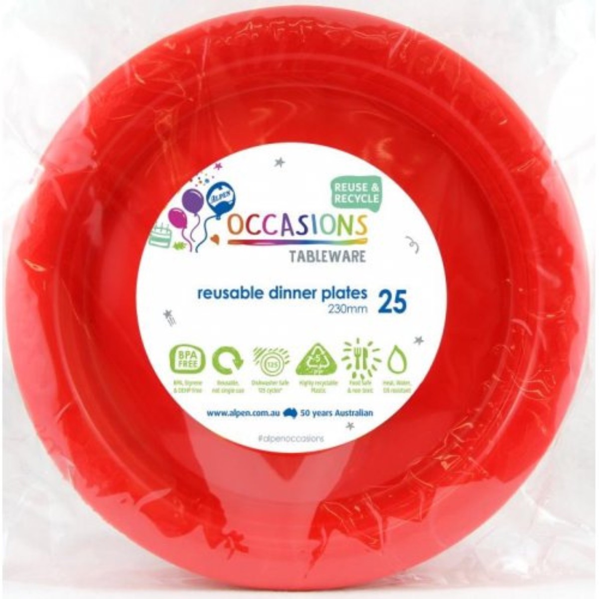 Reusable Dinner Plate 23cm Red 20Pk