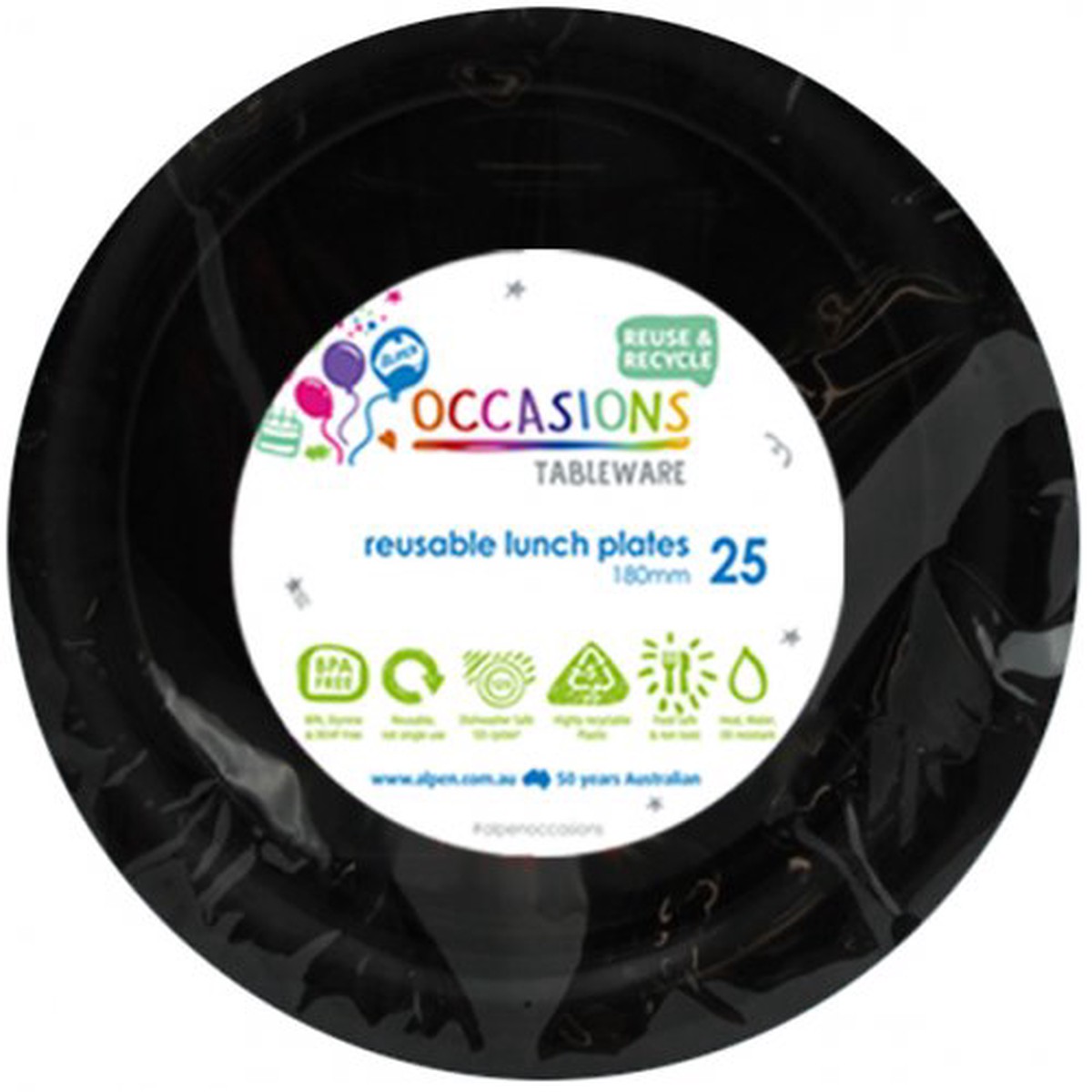 Reusable Lunch Plate Black 18cm 20Pk