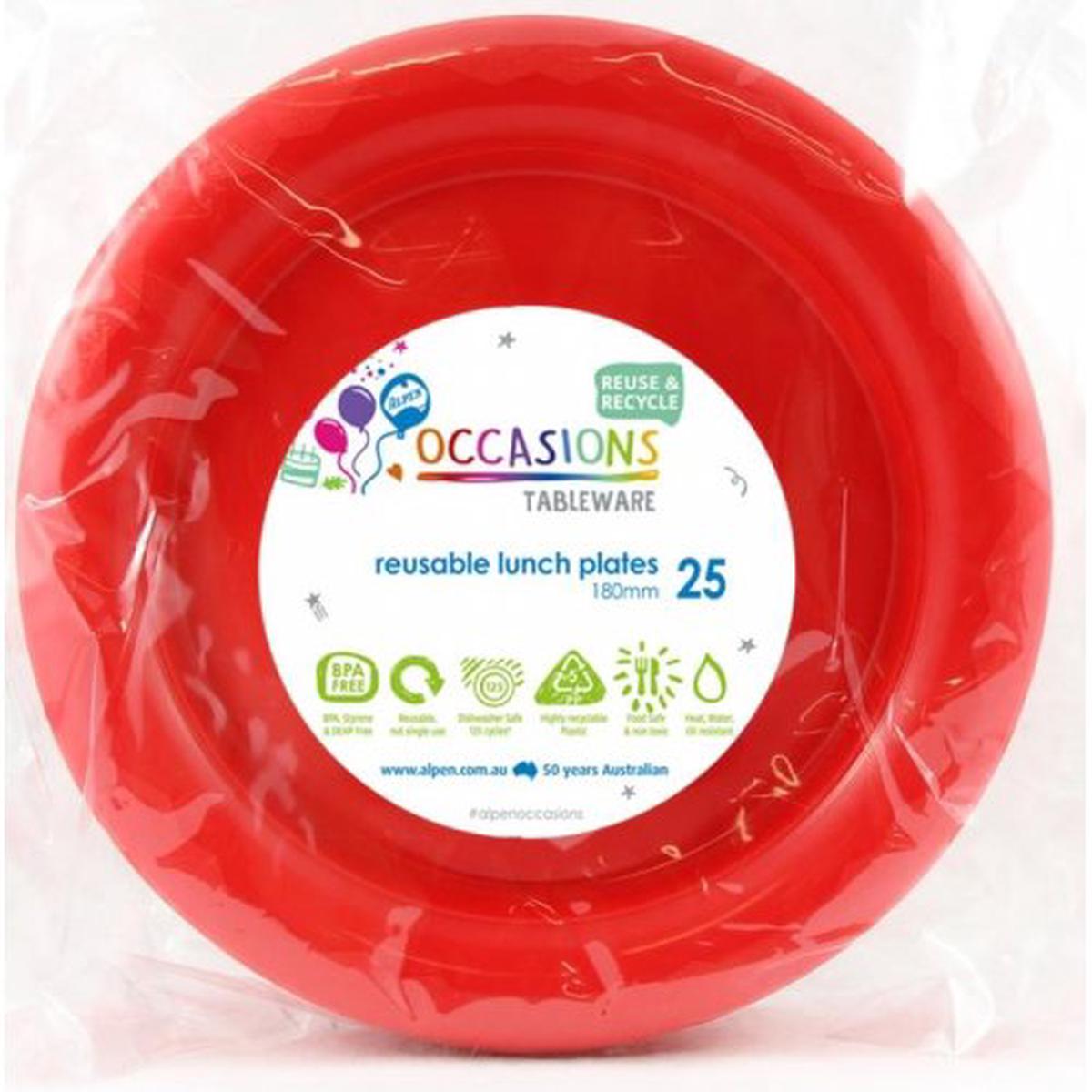 Reusable Lunch Plate Red 18cm 20Pk