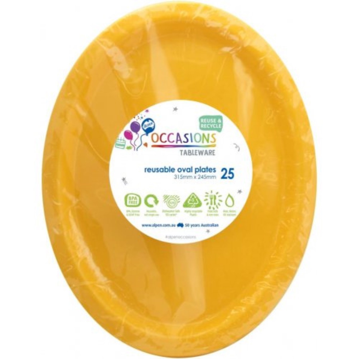 Reusable Oval Plate 31.5cm Yellow 20Pk