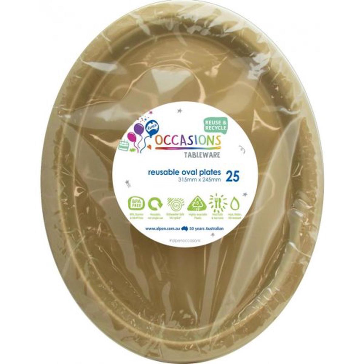 Reusable Oval Plate Gold 31.5cm 20Pk