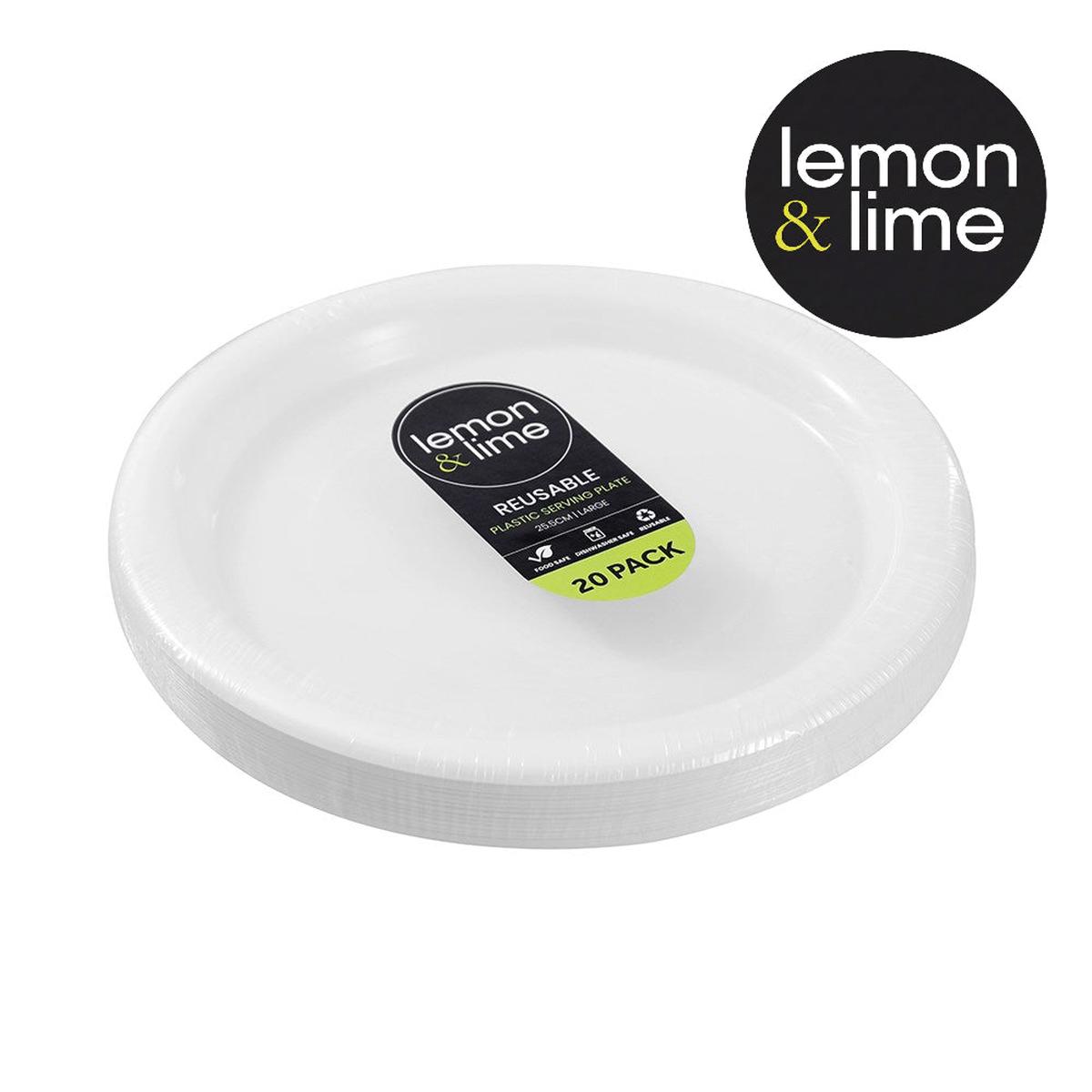 Reusable Plastic Large Serving Plate 25.5cm 20Pk Lemon And Lime