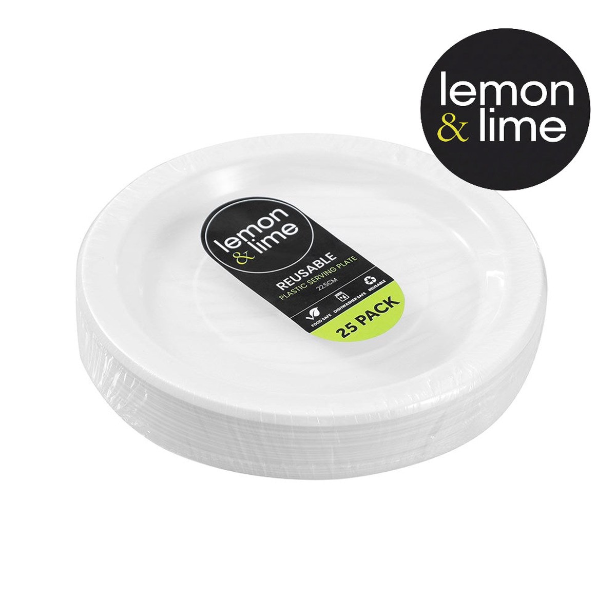 Reusable Plastic Serving Plate 22.5cm 25Pk Lemon And Lime