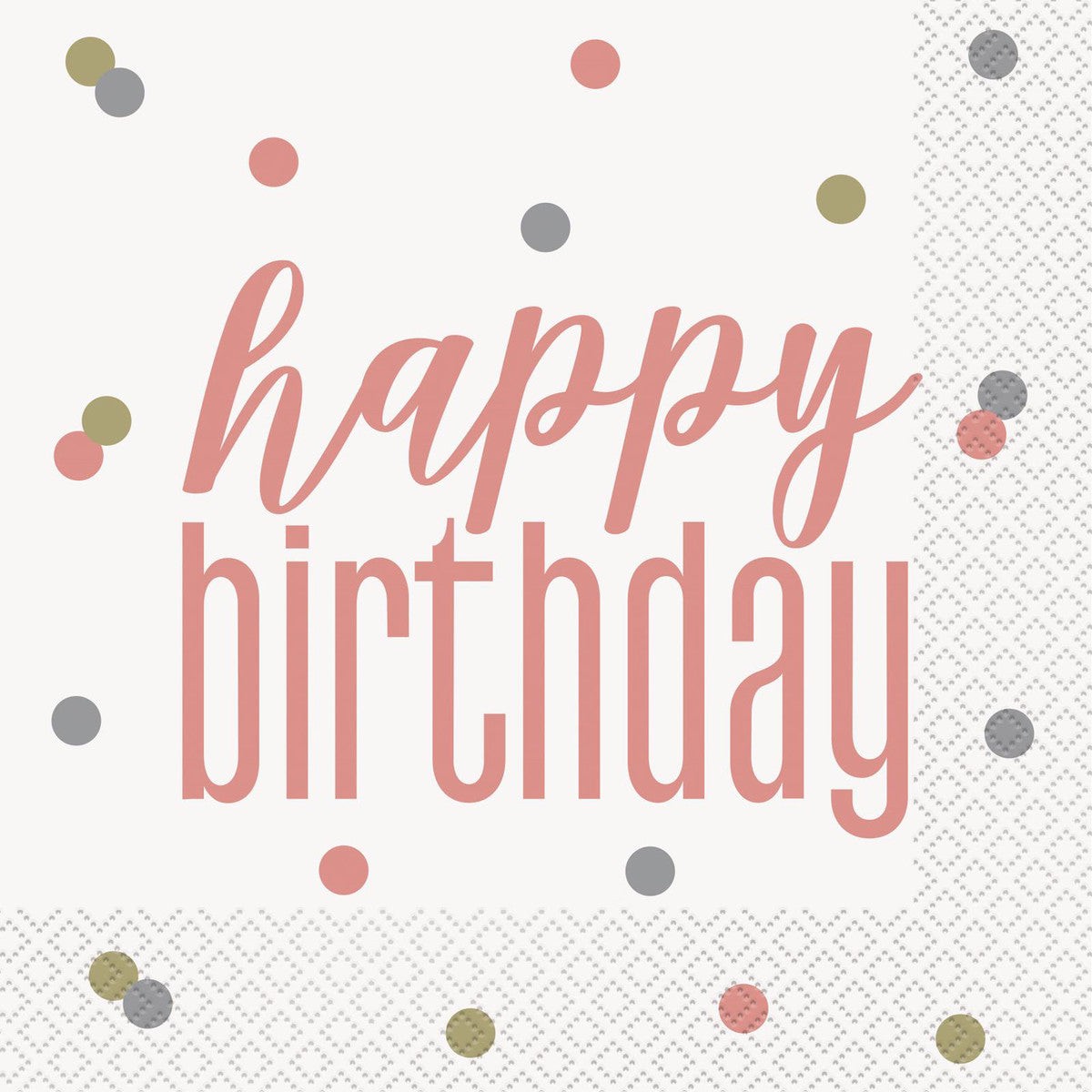 Rose Gold Happy Birthday 16 Luncheon Napkins 2ply 33cmx33cm