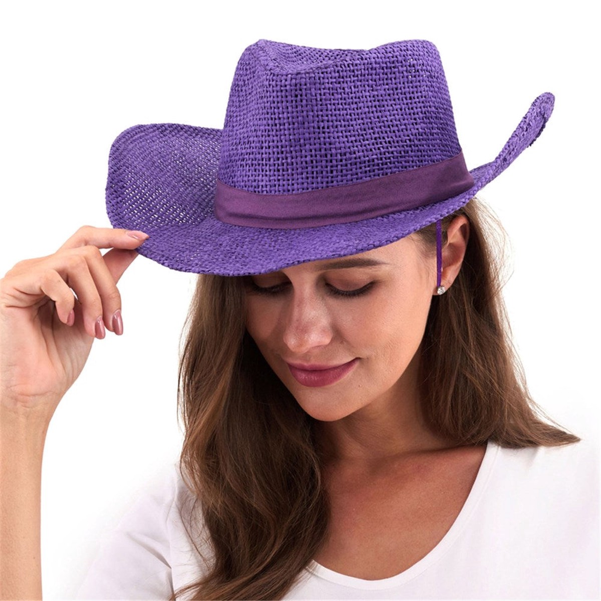 Burlap Cowboy Hat-Purple