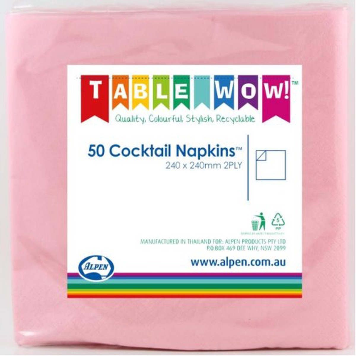 Cocktail Napkins Light Pink 50pk