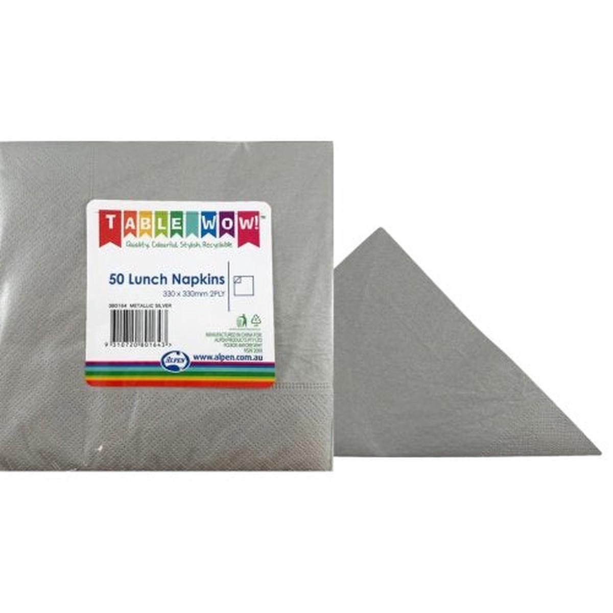 Metallic Silver Lunch Napkin 33x33cm 2ply 50pk