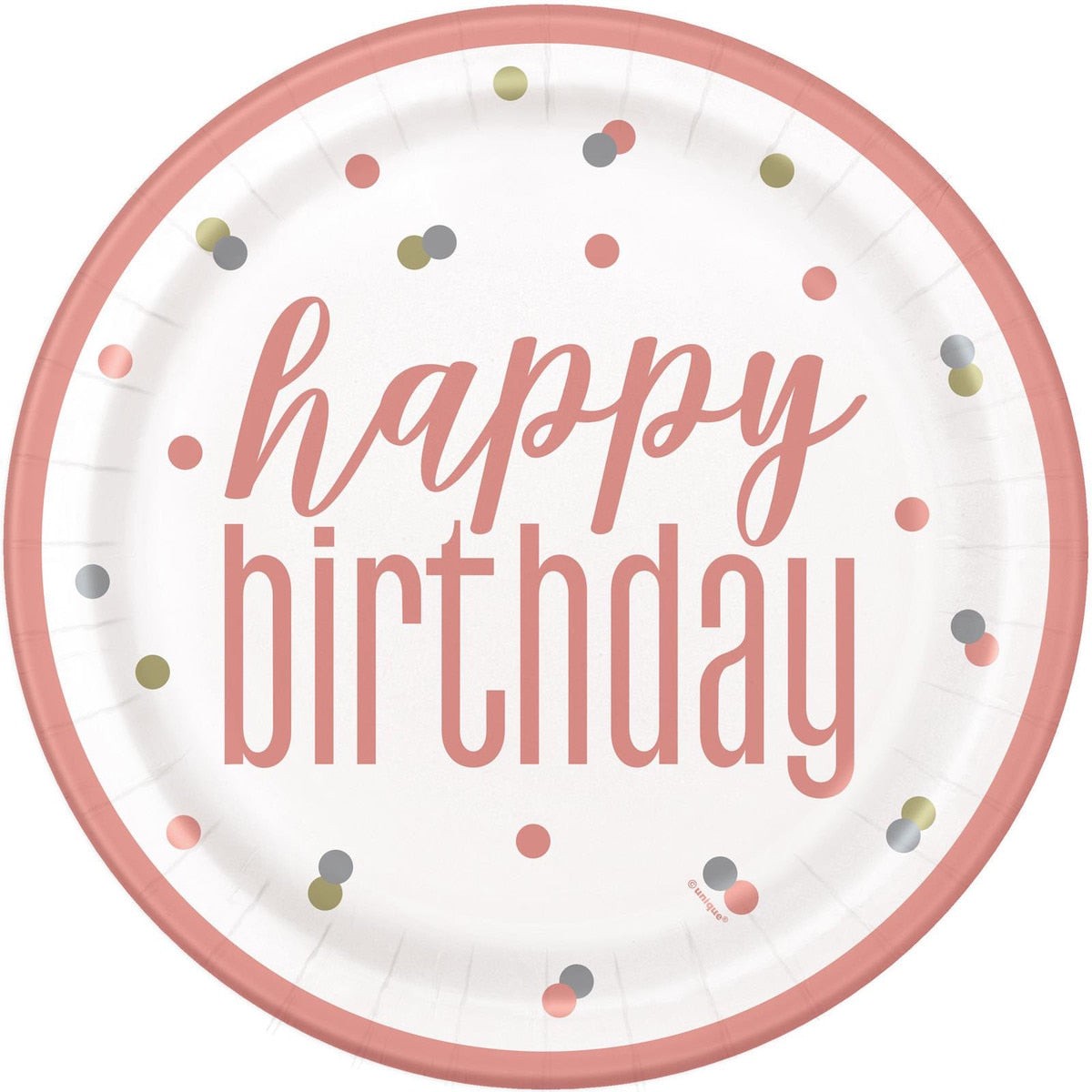 Paper Plates 9in Rose Gold Happy Birthday 8pk
