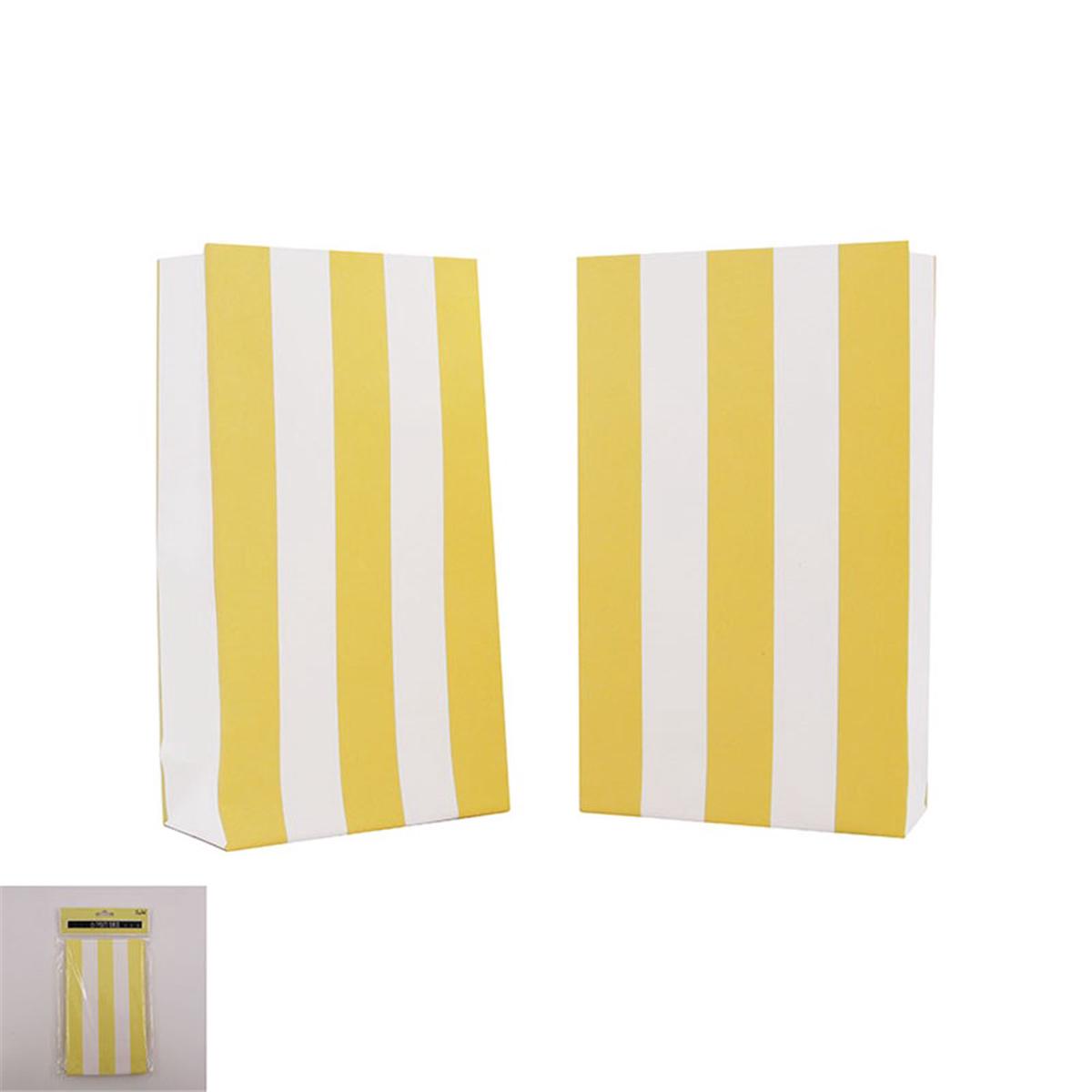 Party Bags Yellow Striped 6Pk 18X10.5X4.6Cm