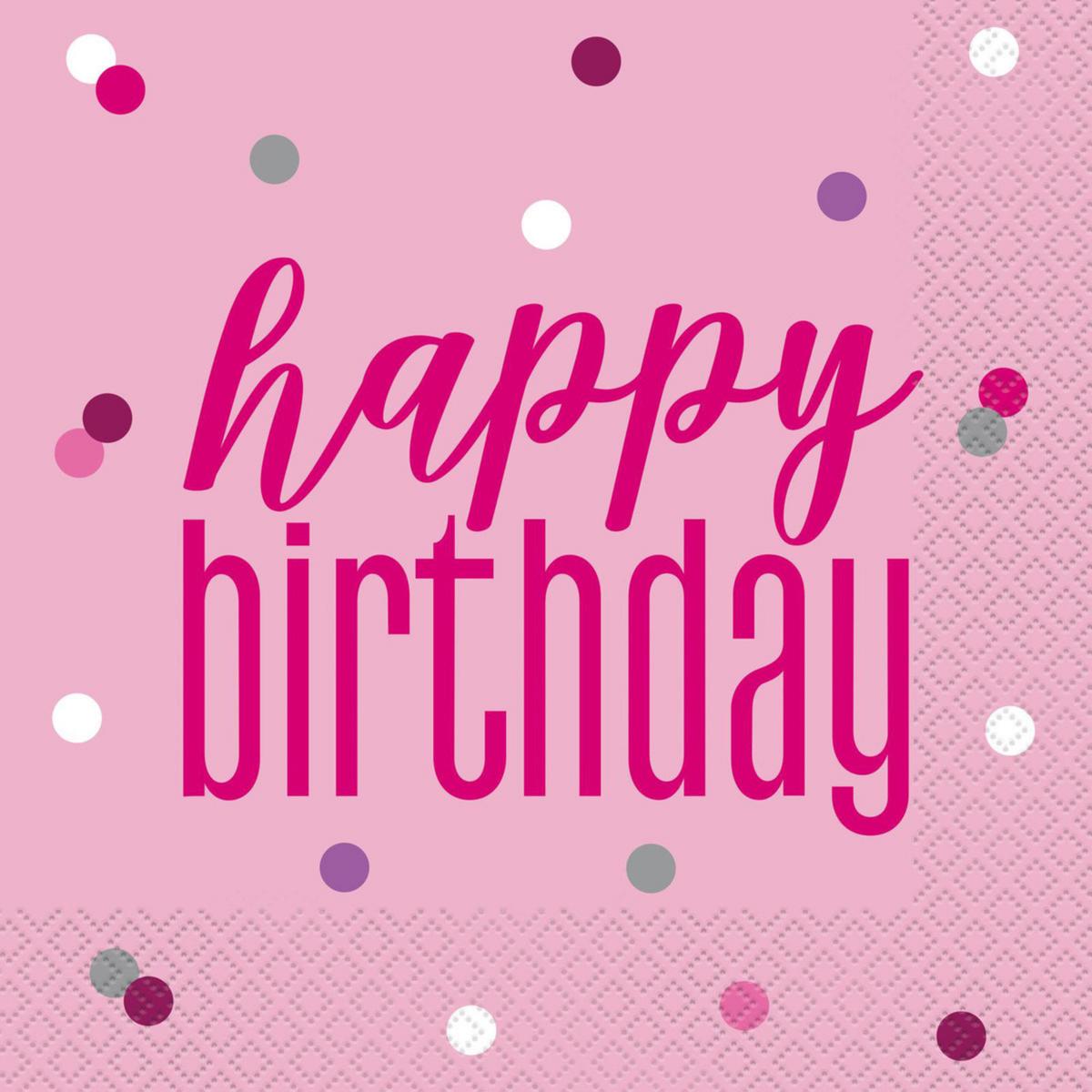 Pink Happy Birthday 16 Luncheon Napkins 2ply 33cm x 33cm