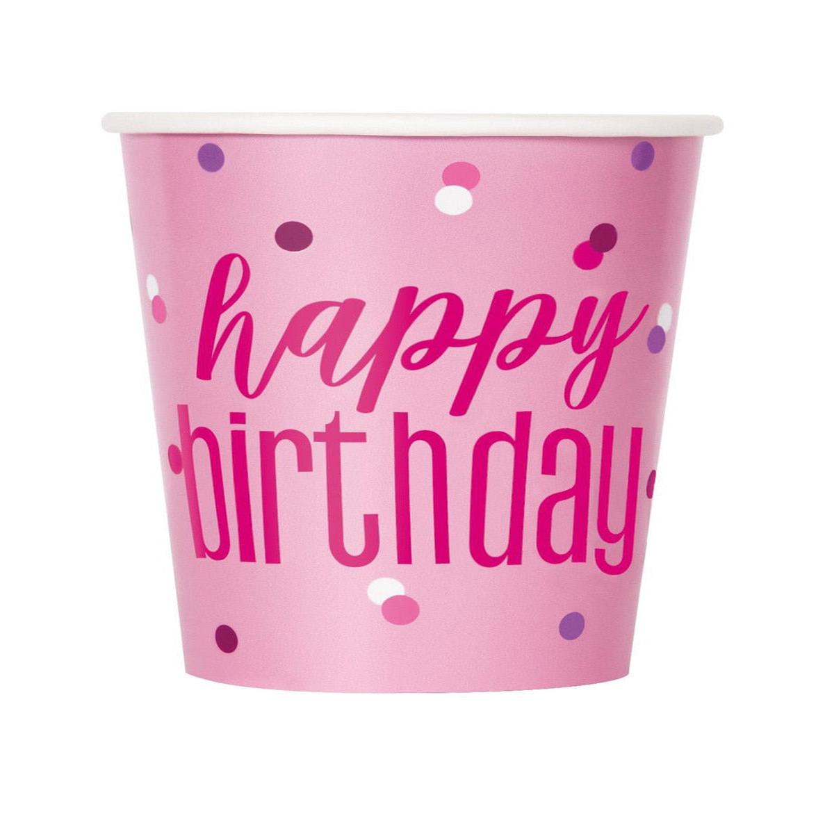 Pink Happy Birthday 8 x 270mL (9oz) Paper Cups