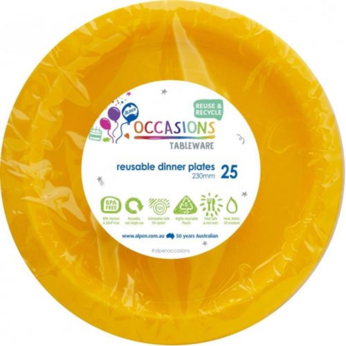 Reusable Dinner Plate 23cm Yellow 20Pk