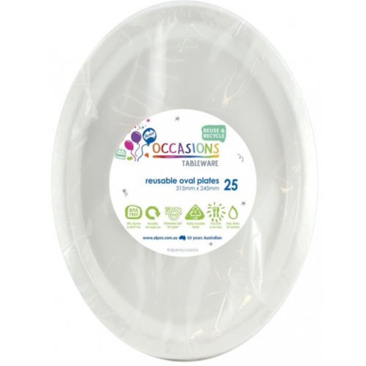 Reusable Oval Plate 31.5cm White 20Pk