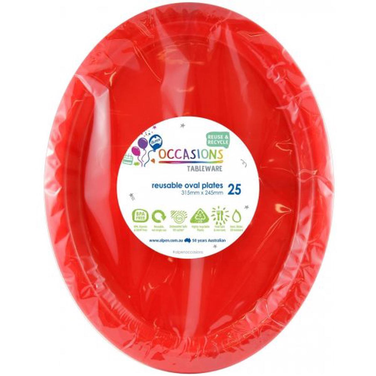 Reusable Oval Plate Red 31.5cm 20Pk
