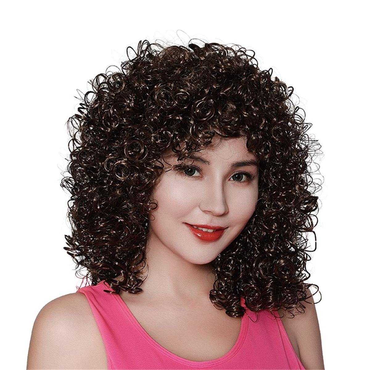 80S FEMALE BOOGIE BABE BROWN CURLY WIG